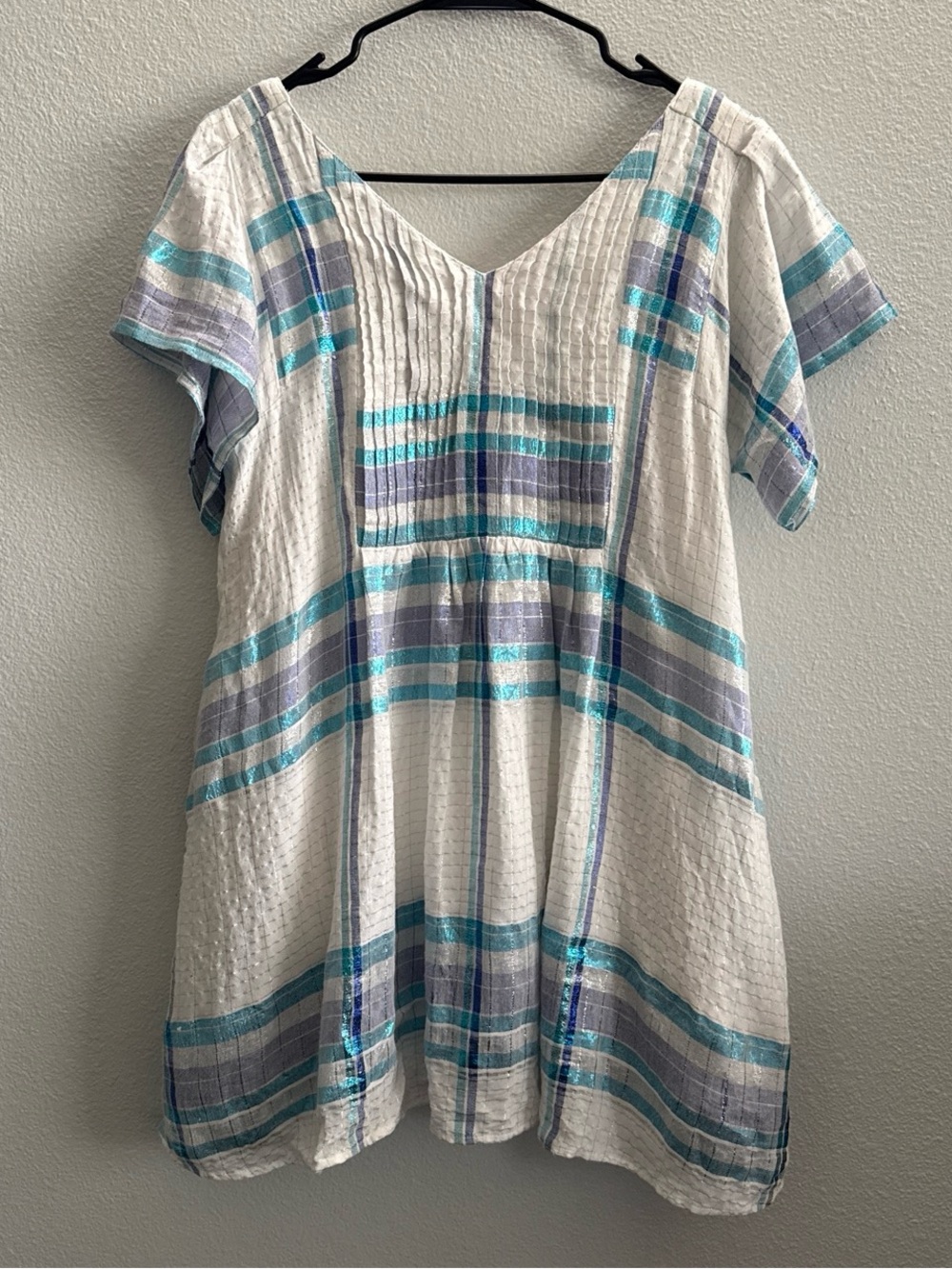 Free People Barcelona Plaid Mini Dress Women Metallic Shimmer Ivory XS - Picture 3 of 9